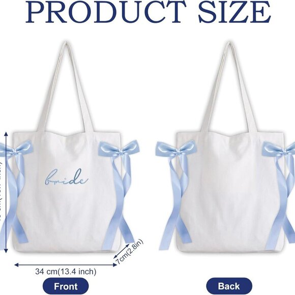 Lady & Home Bridal Tote Bag Cotton Blue Satin Bows Wedding Gift - Picture 6 of 8